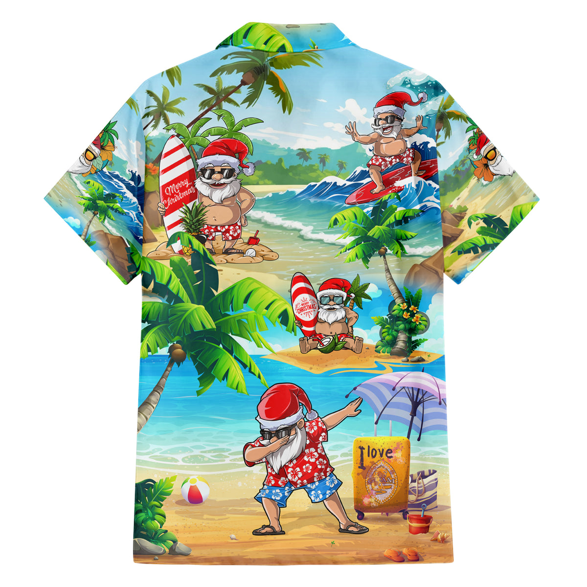 Guam Christmas Family Matching Short Sleeve Bodycon Dress and Hawaiian Shirt Santa Claus Beach and Wave DT02 - Polynesian Pride