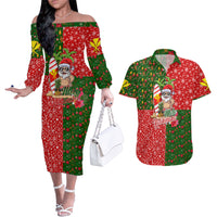 Hawaii Christmas Couples Matching Off The Shoulder Long Sleeve Dress and Hawaiian Shirt Mele Kalikimaka Kanaka Maoli DT02 Art - Polynesian Pride