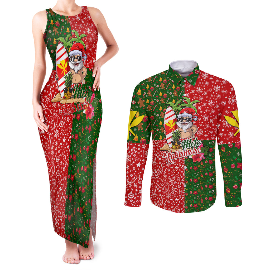 Hawaii Christmas Couples Matching Tank Maxi Dress and Long Sleeve Button Shirts Mele Kalikimaka Kanaka Maoli DT02 Art - Polynesian Pride