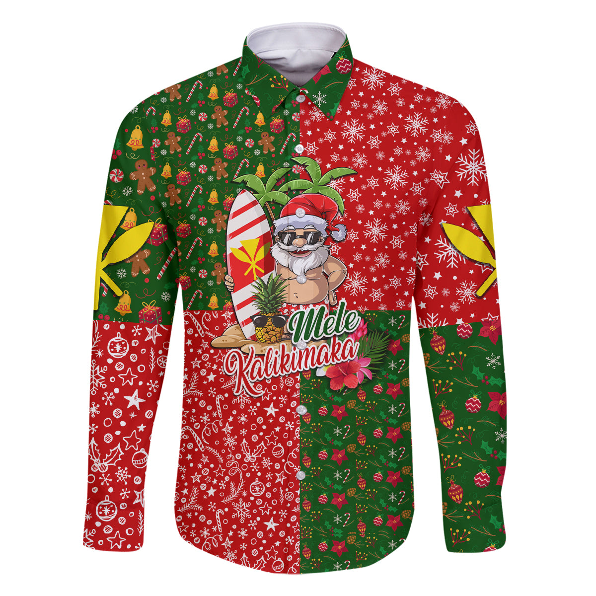 Hawaii Christmas Family Matching Off Shoulder Long Sleeve Dress and Hawaiian Shirt Mele Kalikimaka Kanaka Maoli DT02 Dad's Shirt - Long Sleeve Art - Polynesian Pride