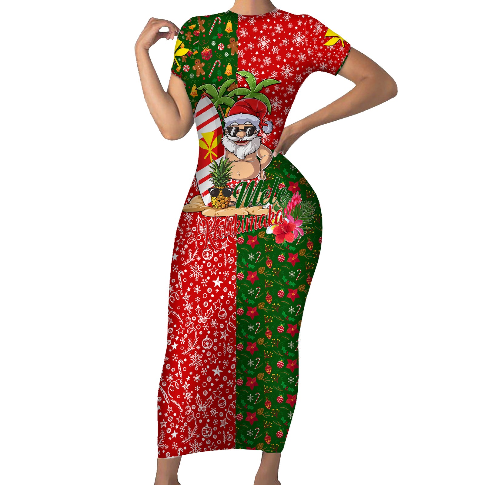 Hawaii Christmas Short Sleeve Bodycon Dress Mele Kalikimaka Kanaka Maoli DT02 Long Dress Art - Polynesian Pride