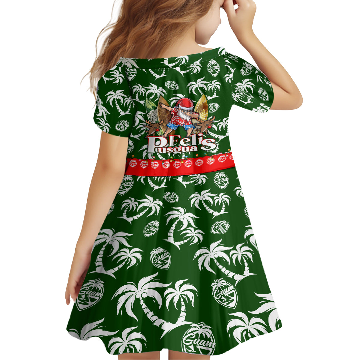 Guam Christmas Kid Short Sleeve Dress Felis Pusgua Tropical Xmas Patterns DT02 - Polynesian Pride
