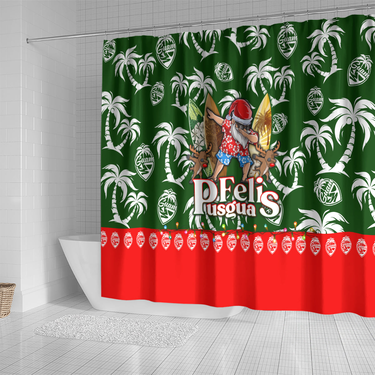 Guam Christmas Shower Curtain Felis Pusgua Tropical Xmas Patterns DT02 - Polynesian Pride
