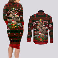 Meri Kirihimete New Zealand Couples Matching Long Sleeve Bodycon Dress and Long Sleeve Button Shirts Christmas Kiwi Maori DT02 - Polynesian Pride
