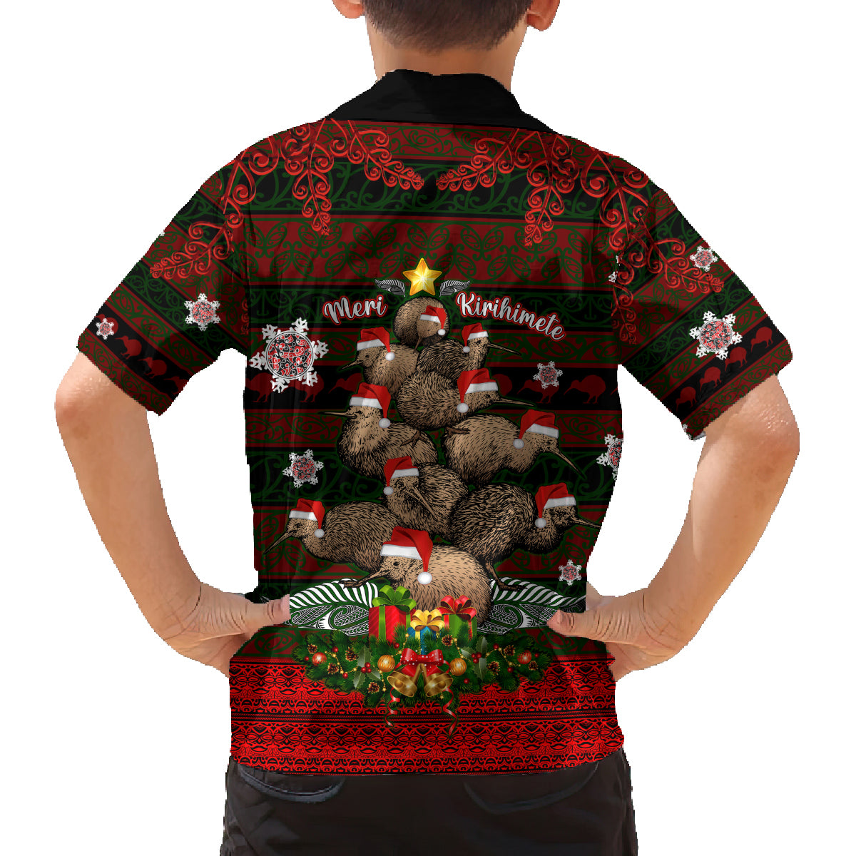 Meri Kirihimete New Zealand Family Matching Off Shoulder Short Dress and Hawaiian Shirt Christmas Kiwi Maori DT02 - Polynesian Pride