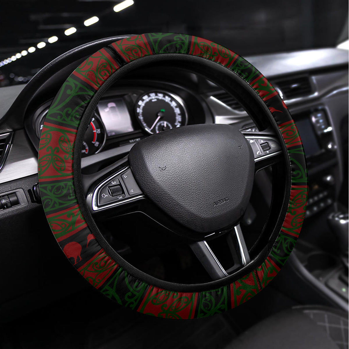 Meri Kirihimete New Zealand Steering Wheel Cover Christmas Kiwi Maori DT02 Universal Fit Red - Polynesian Pride