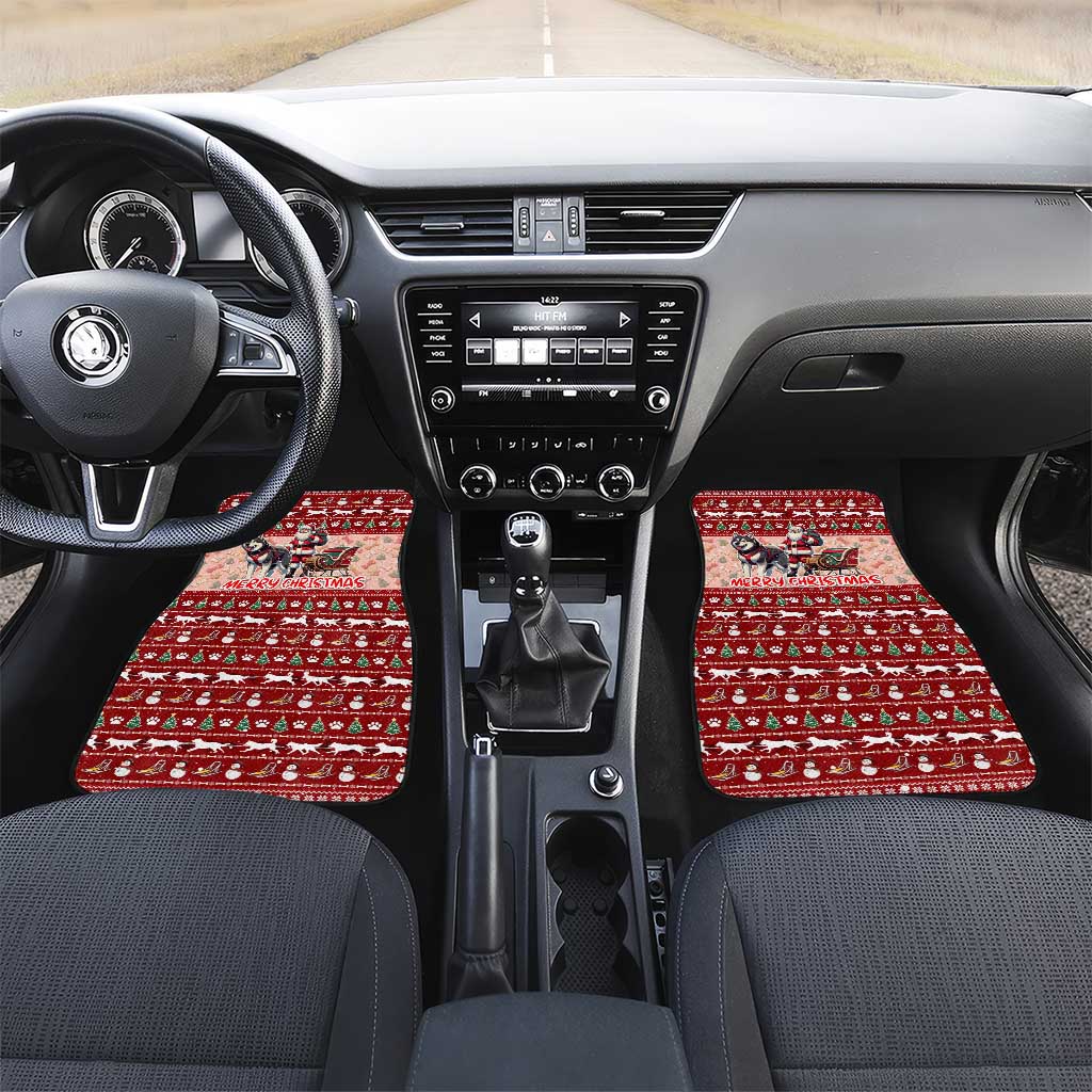 Dog Sled Christmas Car Mats Husky Sleigh Ride Design DT02 Set 2pcs - Front Red - Polynesian Pride