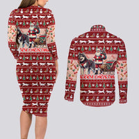 Dog Sled Christmas Couples Matching Long Sleeve Bodycon Dress and Long Sleeve Button Shirt Husky Sleigh Ride Design DT02 - Polynesian Pride