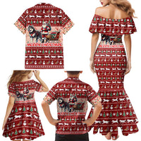 Dog Sled Christmas Family Matching Mermaid Dress and Hawaiian Shirt Husky Sleigh Ride Design DT02 - Polynesian Pride