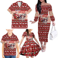 Dog Sled Christmas Family Matching Off The Shoulder Long Sleeve Dress and Hawaiian Shirt Husky Sleigh Ride Design DT02 - Polynesian Pride