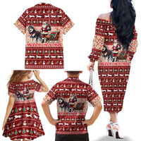 Dog Sled Christmas Family Matching Off The Shoulder Long Sleeve Dress and Hawaiian Shirt Husky Sleigh Ride Design DT02 - Polynesian Pride