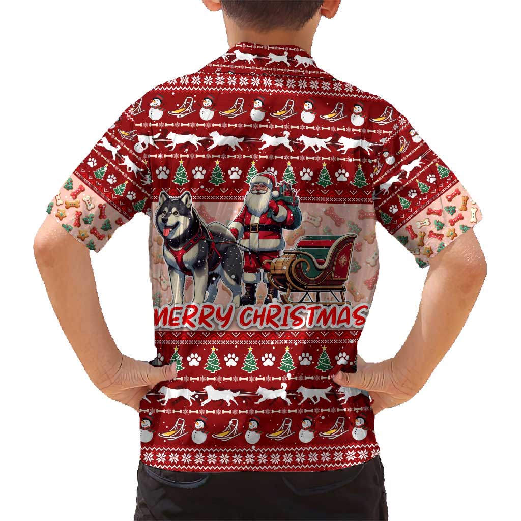 Dog Sled Christmas Family Matching Off Shoulder Maxi Dress and Hawaiian Shirt Husky Sleigh Ride Design DT02 - Polynesian Pride