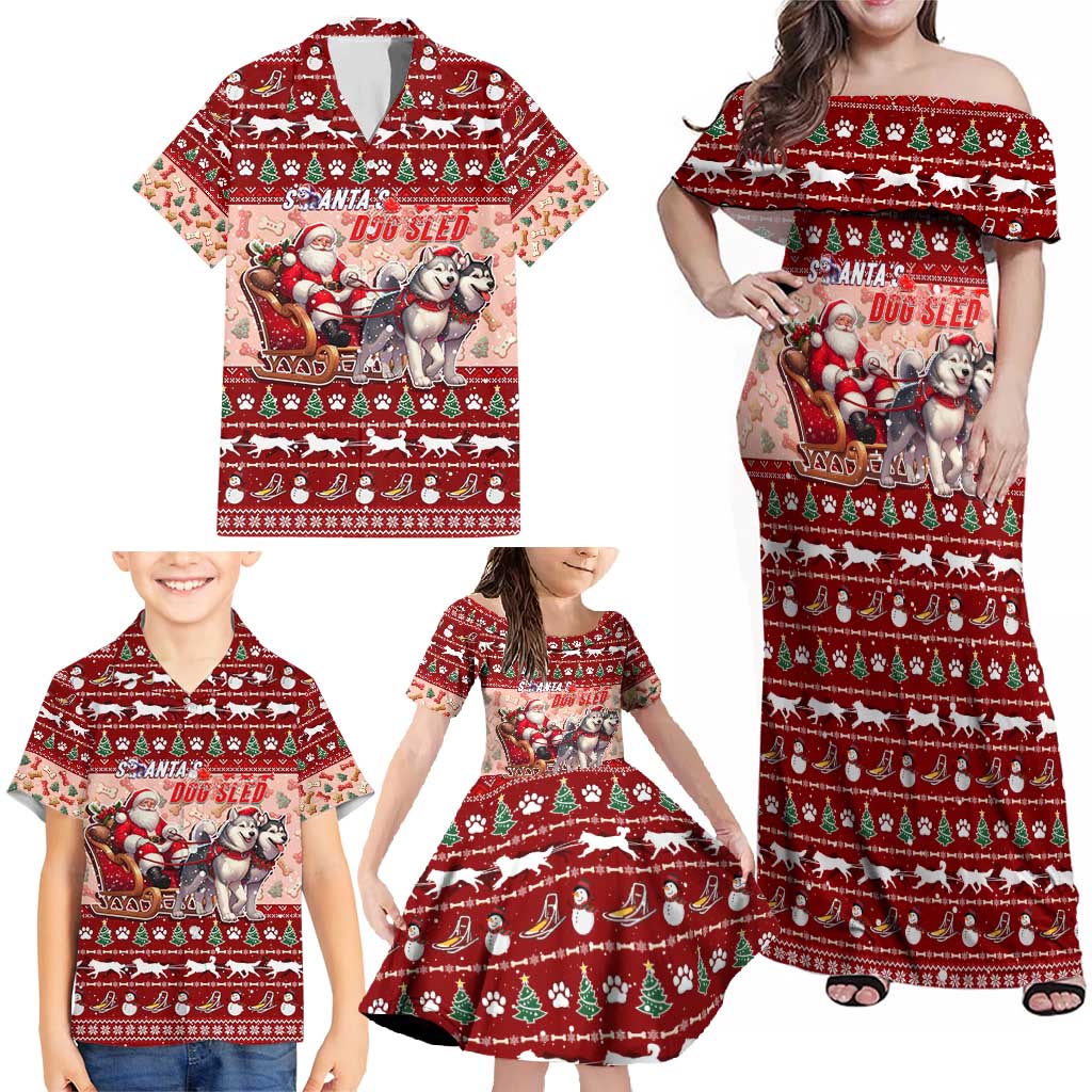 Dog Sled Christmas Family Matching Off Shoulder Maxi Dress and Hawaiian Shirt Husky Sleigh Ride Design DT02 - Polynesian Pride