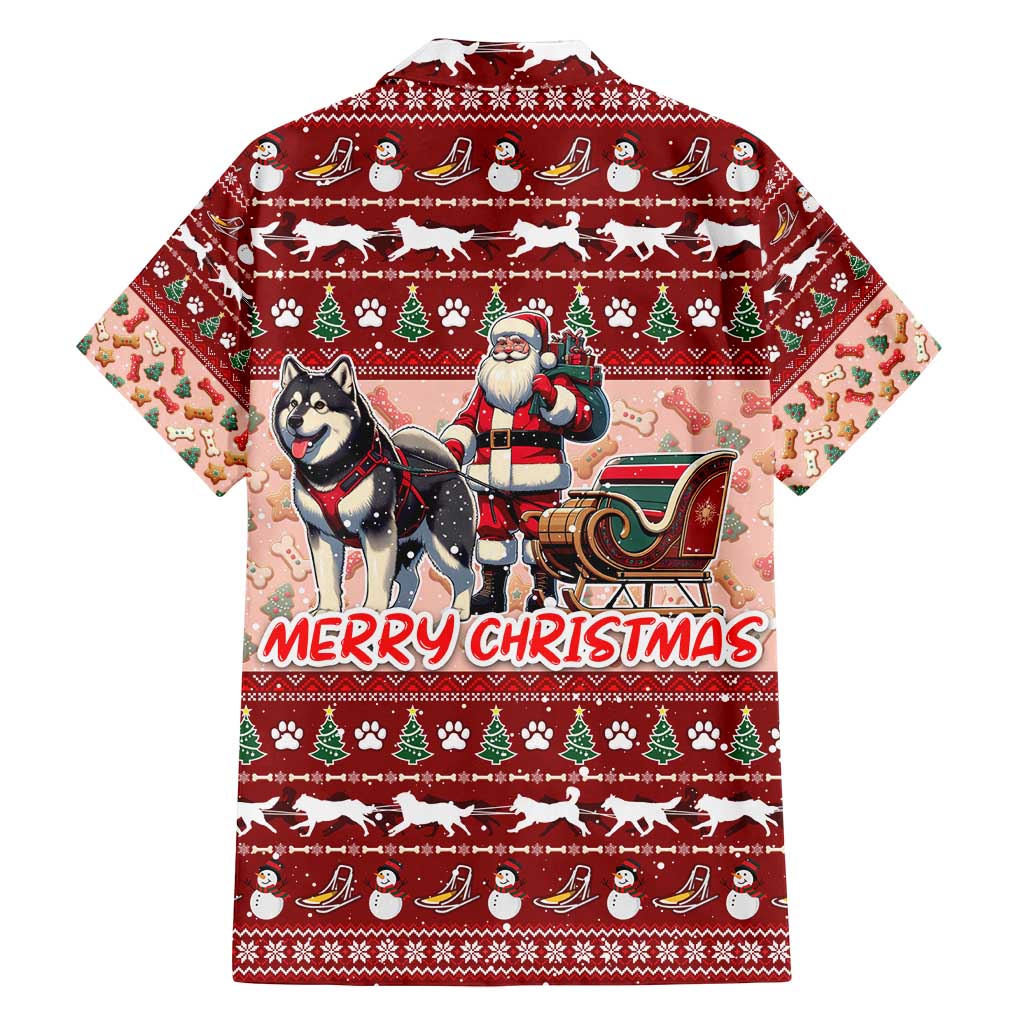 Dog Sled Christmas Family Matching Off Shoulder Short Dress and Hawaiian Shirt Husky Sleigh Ride Design DT02 - Polynesian Pride