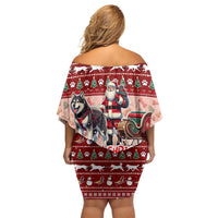 Dog Sled Christmas Family Matching Off Shoulder Short Dress and Hawaiian Shirt Husky Sleigh Ride Design DT02 - Polynesian Pride