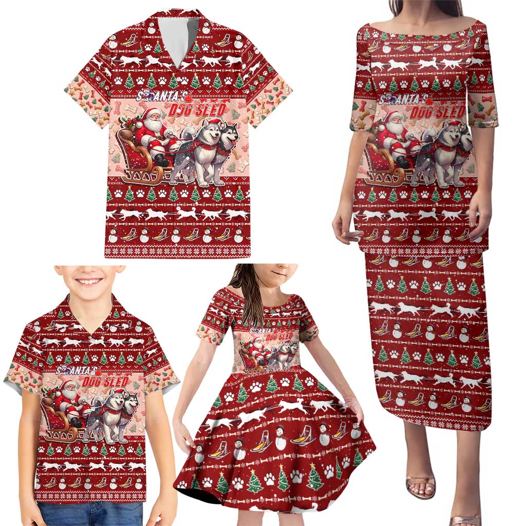 Dog Sled Christmas Family Matching Puletasi and Hawaiian Shirt Husky Sleigh Ride Design DT02 - Polynesian Pride