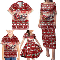 Dog Sled Christmas Family Matching Puletasi and Hawaiian Shirt Husky Sleigh Ride Design DT02 - Polynesian Pride