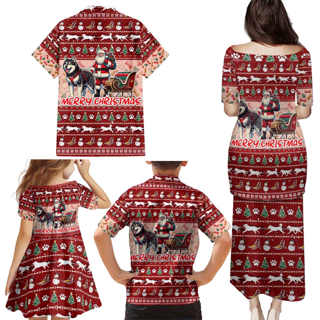 Dog Sled Christmas Family Matching Puletasi and Hawaiian Shirt Husky Sleigh Ride Design DT02 - Polynesian Pride