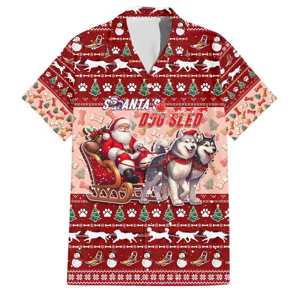 Dog Sled Christmas Family Matching Puletasi and Hawaiian Shirt Husky Sleigh Ride Design DT02 Dad's Shirt - Short Sleeve Red - Polynesian Pride