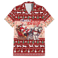 Dog Sled Christmas Family Matching Puletasi and Hawaiian Shirt Husky Sleigh Ride Design DT02 Dad's Shirt - Short Sleeve Red - Polynesian Pride