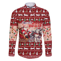 Dog Sled Christmas Family Matching Puletasi and Hawaiian Shirt Husky Sleigh Ride Design DT02 Dad's Shirt - Long Sleeve Red - Polynesian Pride