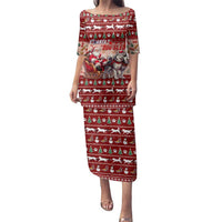 Dog Sled Christmas Family Matching Puletasi and Hawaiian Shirt Husky Sleigh Ride Design DT02 Mom's Dress Red - Polynesian Pride