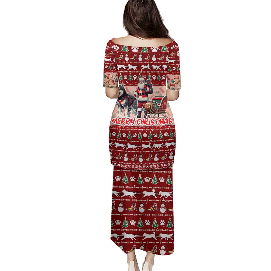 Dog Sled Christmas Family Matching Puletasi and Hawaiian Shirt Husky Sleigh Ride Design DT02 - Polynesian Pride