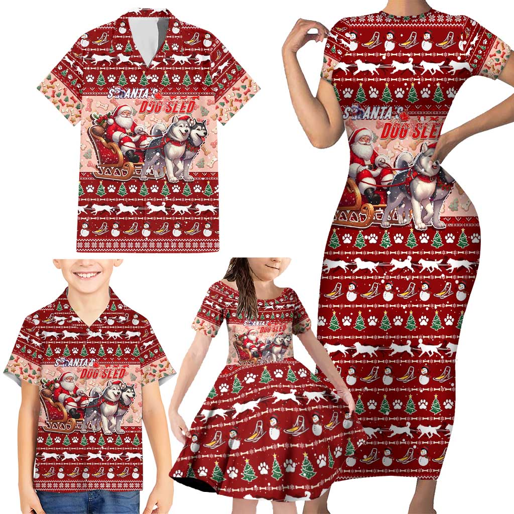 Dog Sled Christmas Family Matching Short Sleeve Bodycon Dress and Hawaiian Shirt Husky Sleigh Ride Design DT02 - Polynesian Pride