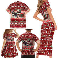 Dog Sled Christmas Family Matching Short Sleeve Bodycon Dress and Hawaiian Shirt Husky Sleigh Ride Design DT02 - Polynesian Pride