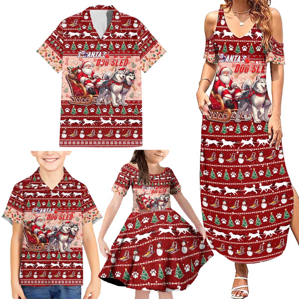 Dog Sled Christmas Family Matching Summer Maxi Dress and Hawaiian Shirt Husky Sleigh Ride Design DT02 - Polynesian Pride