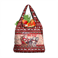 Dog Sled Christmas Grocery Bag Husky Sleigh Ride Design DT02 1-pack One Size Red - Polynesian Pride