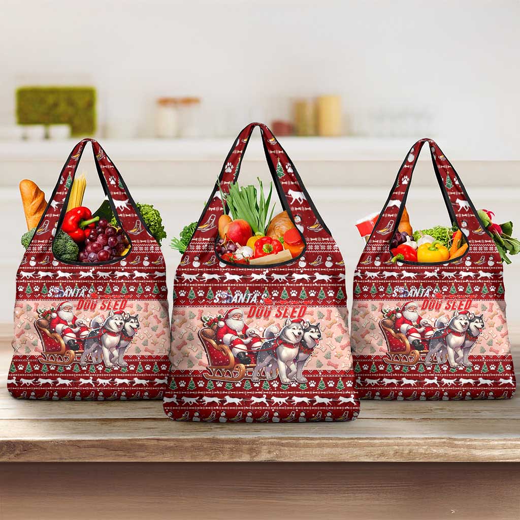 Dog Sled Christmas Grocery Bag Husky Sleigh Ride Design DT02 3-pack One Size Red - Polynesian Pride