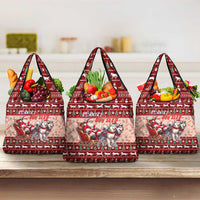 Dog Sled Christmas Grocery Bag Husky Sleigh Ride Design DT02 3-pack One Size Red - Polynesian Pride
