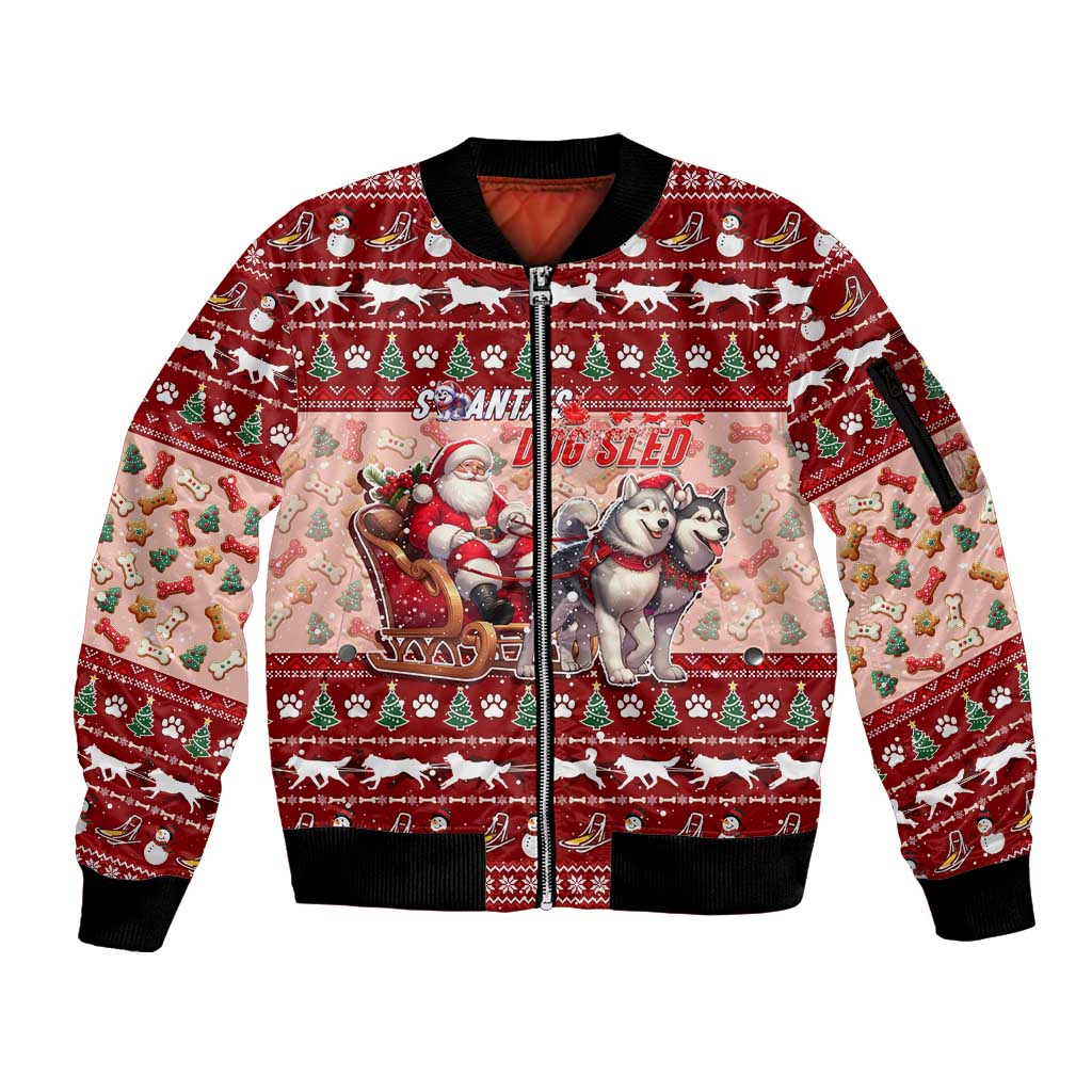Dog Sled Christmas Sleeve Zip Bomber Jacket Husky Sleigh Ride Design DT02 Unisex Red - Polynesian Pride