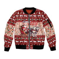Dog Sled Christmas Sleeve Zip Bomber Jacket Husky Sleigh Ride Design DT02 Unisex Red - Polynesian Pride