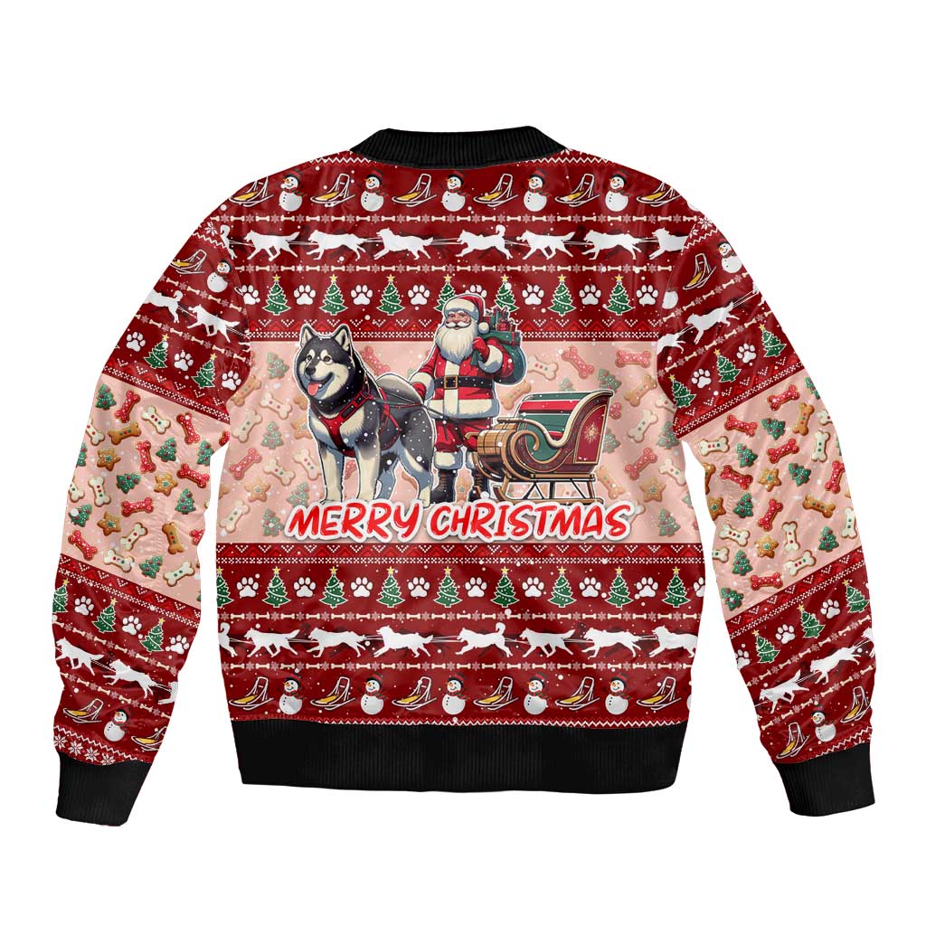 Dog Sled Christmas Sleeve Zip Bomber Jacket Husky Sleigh Ride Design DT02 - Polynesian Pride