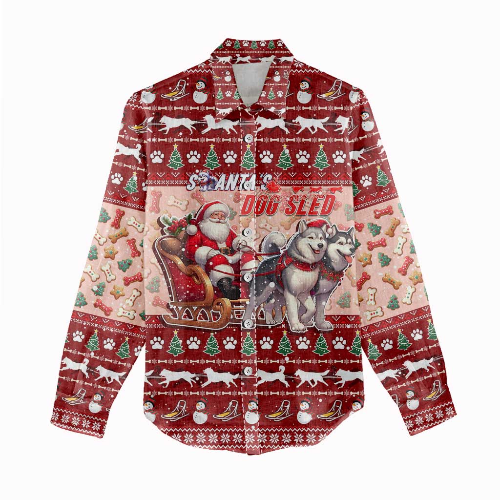 Dog Sled Christmas Women Casual Shirt Husky Sleigh Ride Design - Polynesian Pride