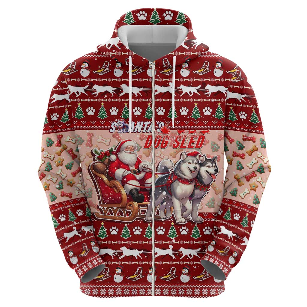 Dog Sled Christmas Zip Hoodie Husky Sleigh Ride Design - Polynesian Pride