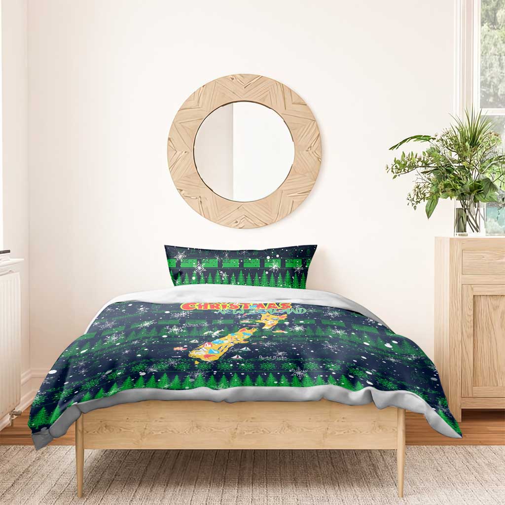 Merry Christmas New Zealand Bedding Set Xmas Travel Map - Polynesian Pride