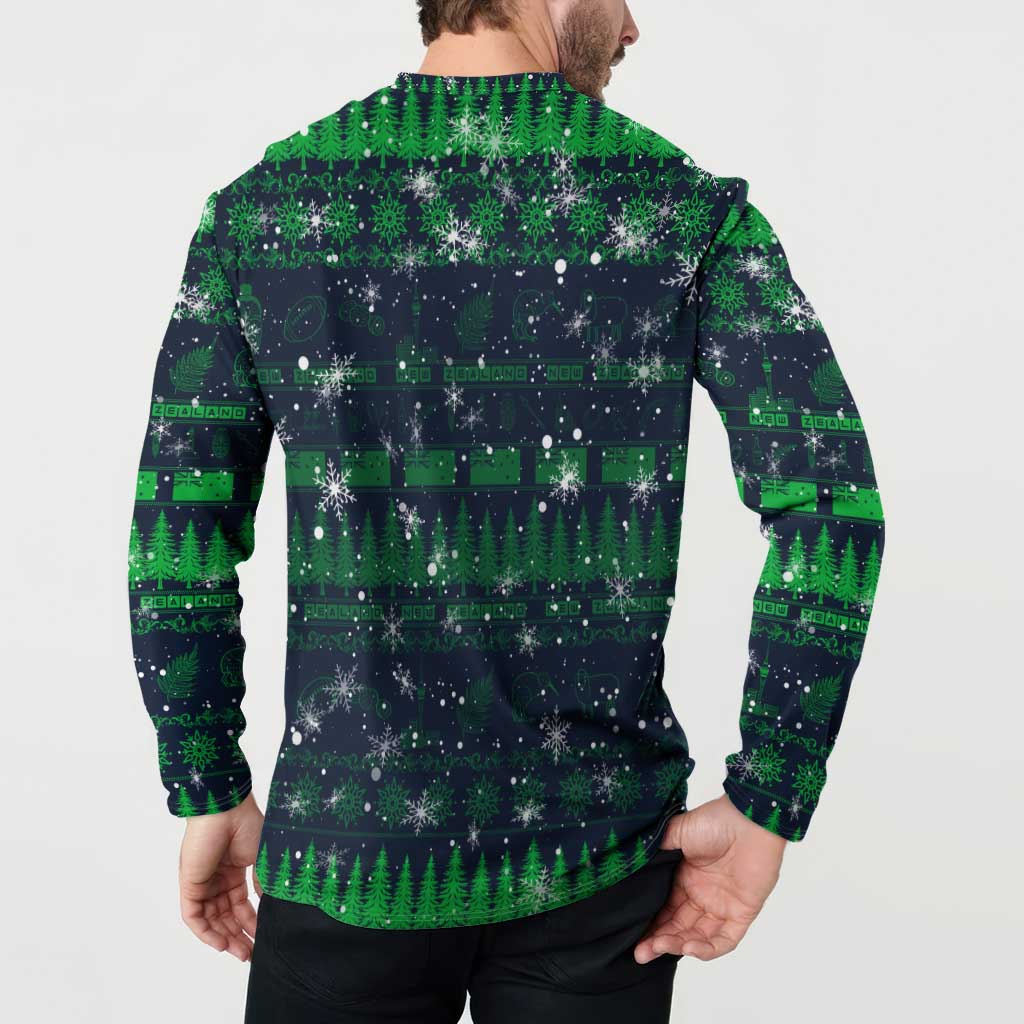 Merry Christmas New Zealand Button Sweatshirt Xmas Travel Map - Polynesian Pride
