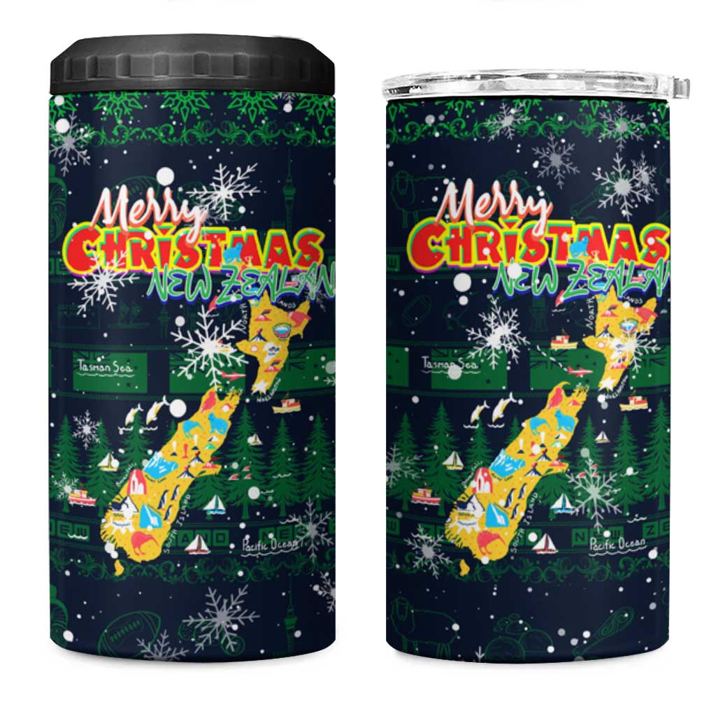 Merry Christmas New Zealand 4 in 1 Can Cooler Tumbler Xmas Travel Map DT02 One Size: 16 oz Blue - Polynesian Pride