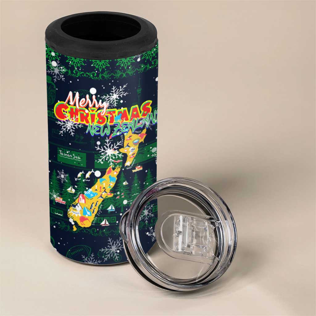 Merry Christmas New Zealand 4 in 1 Can Cooler Tumbler Xmas Travel Map DT02 - Polynesian Pride
