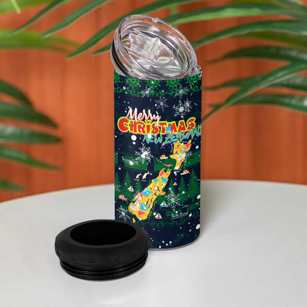 Merry Christmas New Zealand 4 in 1 Can Cooler Tumbler Xmas Travel Map DT02 - Polynesian Pride
