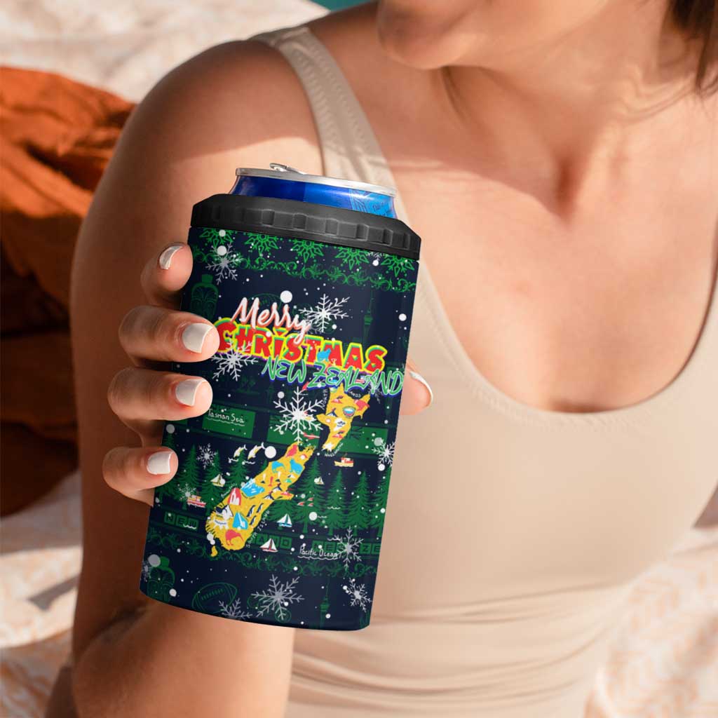 Merry Christmas New Zealand 4 in 1 Can Cooler Tumbler Xmas Travel Map DT02 - Polynesian Pride