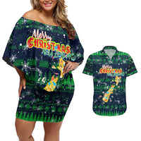 Merry Christmas New Zealand Couples Matching Off Shoulder Short Dress and Hawaiian Shirt Xmas Travel Map DT02 Blue - Polynesian Pride
