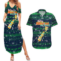 Merry Christmas New Zealand Couples Matching Summer Maxi Dress and Hawaiian Shirt Xmas Travel Map DT02 Blue - Polynesian Pride