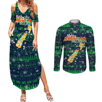 Merry Christmas New Zealand Couples Matching Summer Maxi Dress and Long Sleeve Button Shirt Xmas Travel Map DT02 Blue - Polynesian Pride