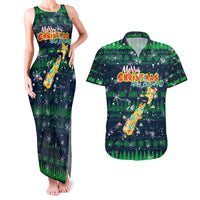 Merry Christmas New Zealand Couples Matching Tank Maxi Dress and Hawaiian Shirt Xmas Travel Map DT02 Blue - Polynesian Pride