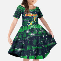 Merry Christmas New Zealand Family Matching Mermaid Dress and Hawaiian Shirt Xmas Travel Map DT02 Daughter's Dress Blue - Polynesian Pride