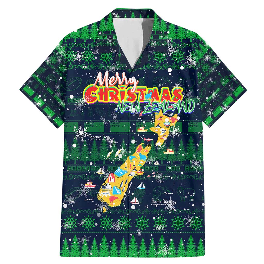 Merry Christmas New Zealand Family Matching Mermaid Dress and Hawaiian Shirt Xmas Travel Map DT02 Dad's Shirt - Short Sleeve Blue - Polynesian Pride